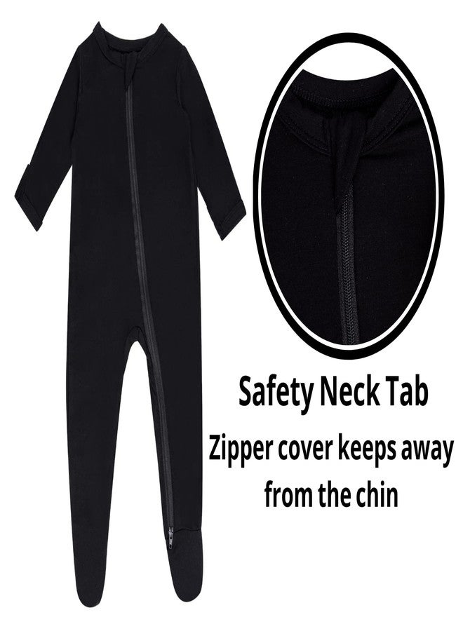 GUISBY Rayon Baby Footed Pajamas with Mitten Cuffs,Soft Long Sleeve Sleeper Black Newborn - Image 2